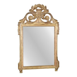 Antique Early 19th Century French Louis XVI Style Carved Giltwood Mirror For Sale