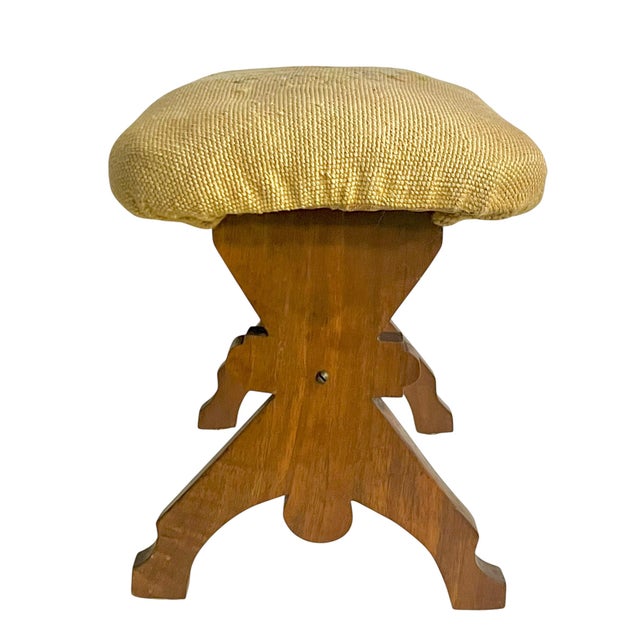Mid 20th Century Vintage English Needlepoint Footstool With Carved Oak Base | Mid-Century Upholstered Stool For Sale - Image 5 of 18