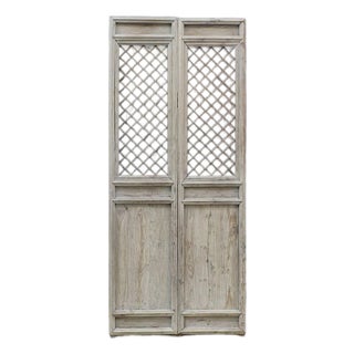 Pair of Antique Chinese Bleached Pine Trellis-Top Wall Panels/Doors/Screen For Sale