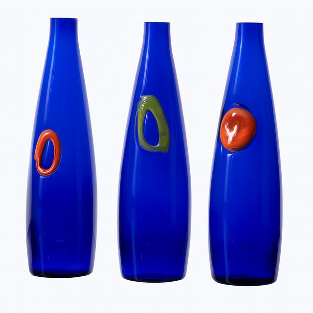 Vintage Czechoslovakian Blue Glass Vases, 1970s, Set of 3 For Sale - Image 6 of 6