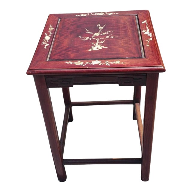 Rosewood Mother-Of-Pearl Inlay Square Side Table For Sale
