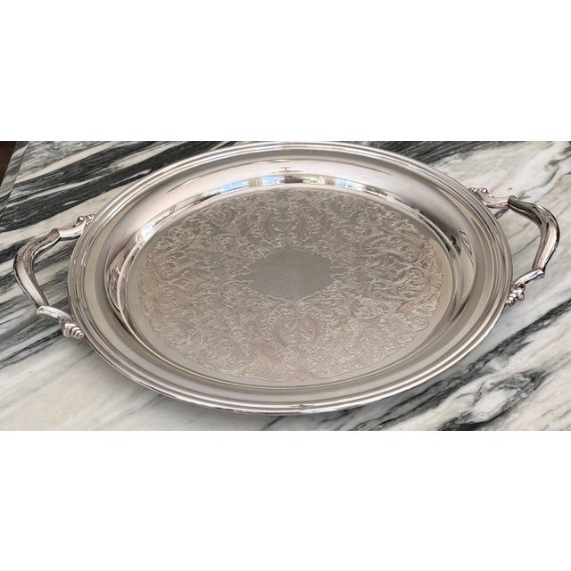 Ralph Lauren Style Oneida Webster Wilcox Silverplate Round Serving Tray For Sale - Image 11 of 12