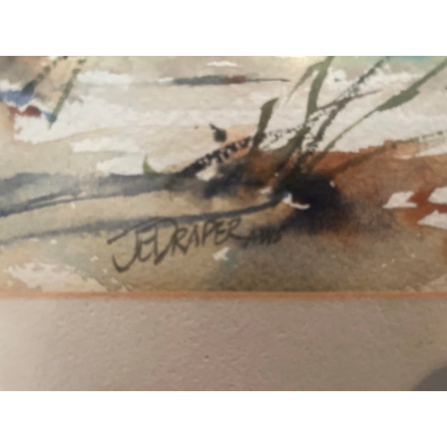 Wood 1970s J. Everett Draper Original Coastal Watercolor of Seagulls Over Beach For Sale - Image 7 of 8