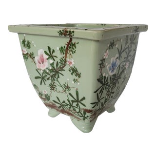Early 20th C Japanese Celadon Square Shaped Footed Planter Flower Pot For Sale