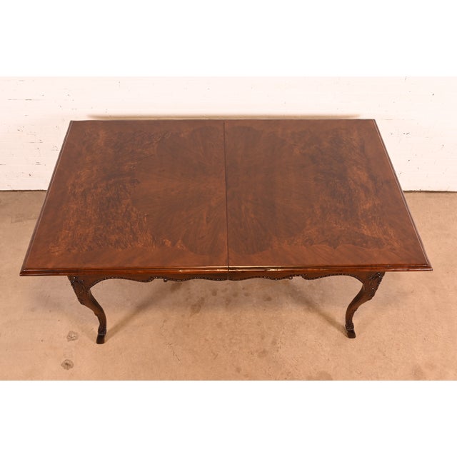 Baker Furniture Italian Provincial Carved Cherry and Burl Wood Extension Dining Table, Newly Refinished For Sale - Image 12 of 18
