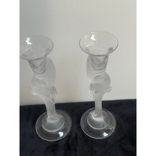 Pair of Frosted Crystal Snow Kissing Doves Candlesticks Sign Igor Carl Faberge for the House of Faberge Made in France For Sale - Image 18 of 18