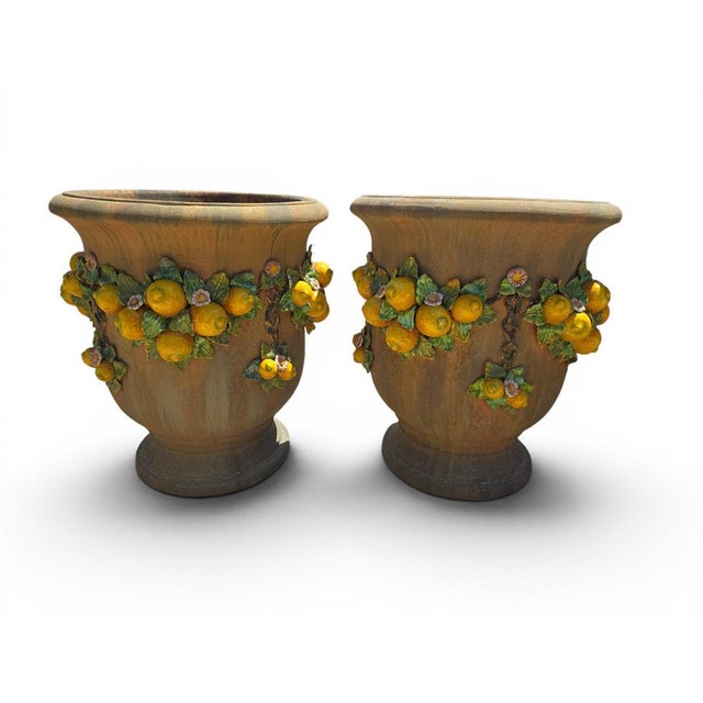 Italian Glazed Terracotta Garden Urns, 1950s, Set of 2 For Sale - Image 4 of 13