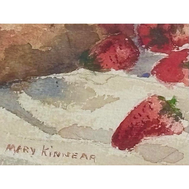French Country Late 20th Century Mary Kinnear Still Life Watercolor Painting With Strawberries and Purple Onions, Framed For Sale - Image 3 of 9