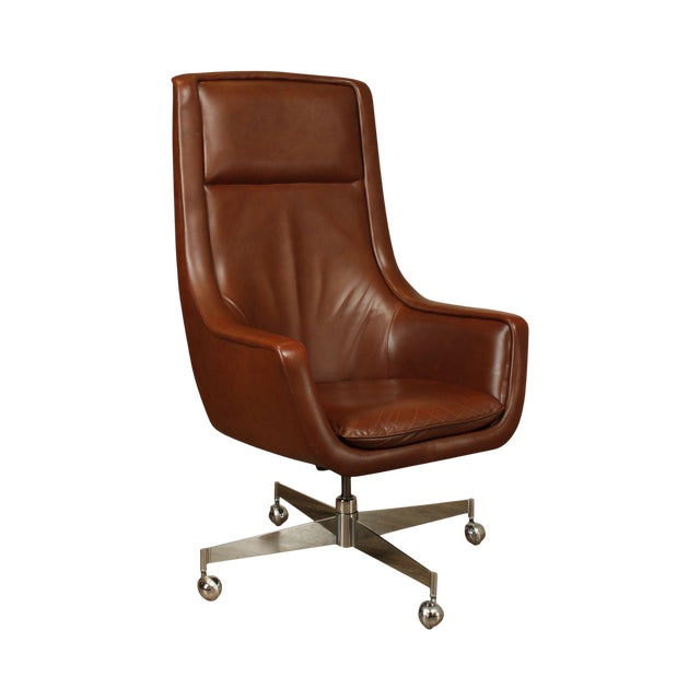 Florence Knoll Mid Century Modern Chrome Base Brown Leather
