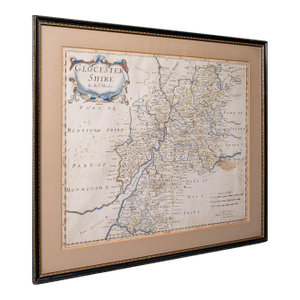 Antique Framed Gloucestershire Map, English Atlas Engraving, Cartography, c.1700
