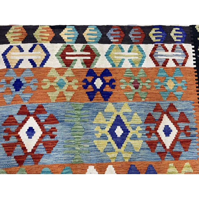 2000 - 2009 5'6" X 8'2" Multicolor Afghan Chobi Geometric Wool Flatweave Kilim Rug For Sale - Image 5 of 16
