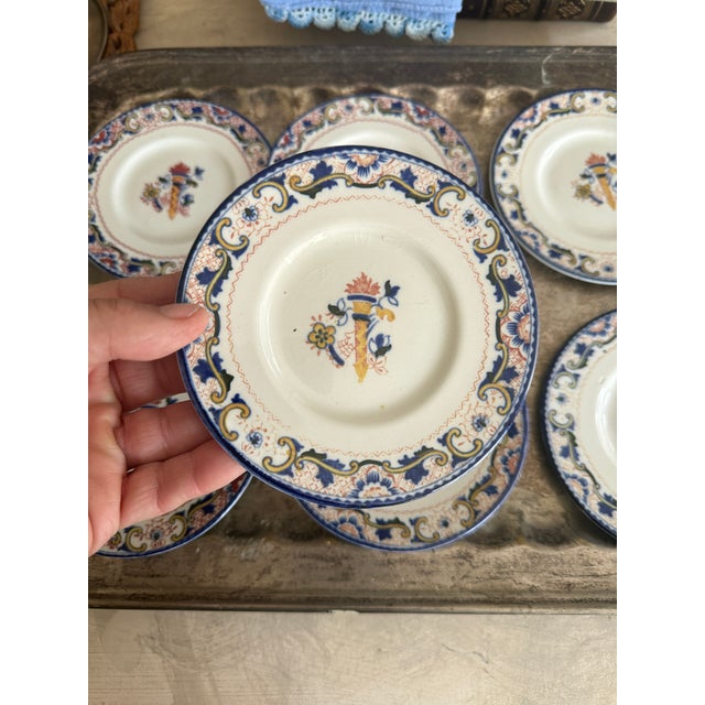 Victorian Set of 10 Antique English Side Plates Wood and Sons Blue Red Transferware For Sale - Image 3 of 12