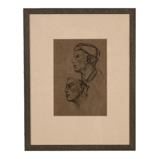 Antique English Impressionist Charcoal Pencil Drawing Portrait Study Two Heads by Sir George Clausen r.a. Circa 1905 For Sale