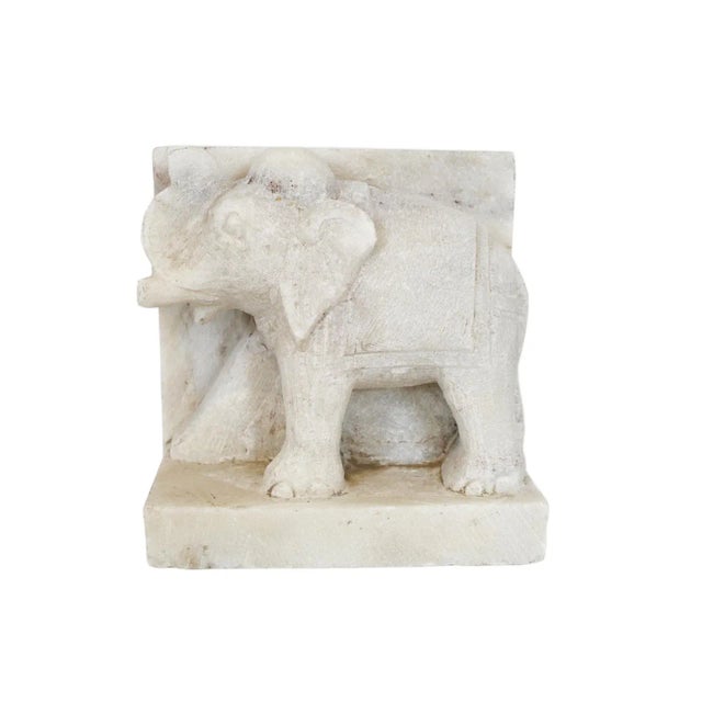 Vintage Indian White Marble Elephant Bookend For Sale - Image 4 of 4