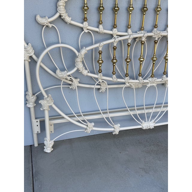Vintage Elliotts Design White Enameled King Headboard & Footboard Bed No Rails For Sale - Image 12 of 12