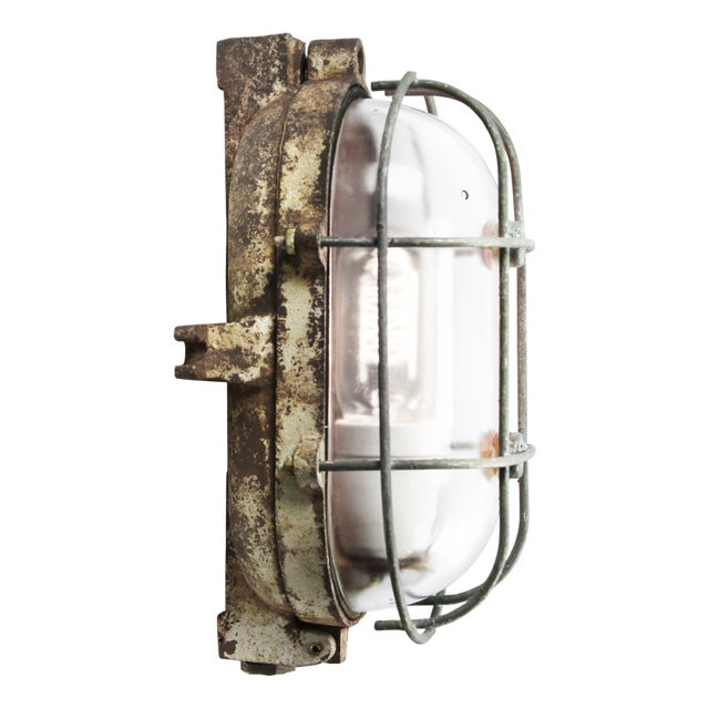 Vintage Industrial Cast Iron and Clear Glass Wall Lamps from Industria Rotterdam For Sale