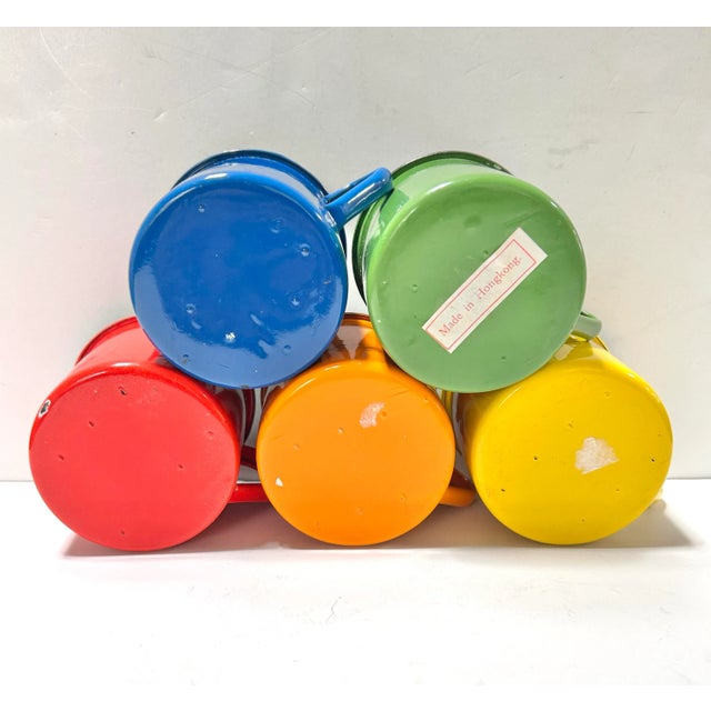 1950s Hong Kong Enamelware Camp Mugs - Set of 5 Rainbow Mid-Century Kitchen Cups For Sale - Image 4 of 5