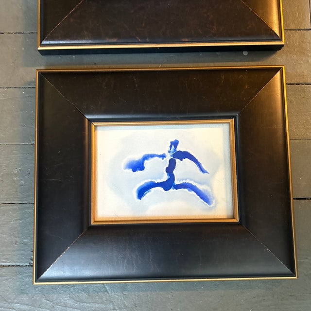 Abstract Two Contemporary Original Abstract Dancing Figure Blue Ink Watercolor Paintings - Set of Two For Sale - Image 3 of 6