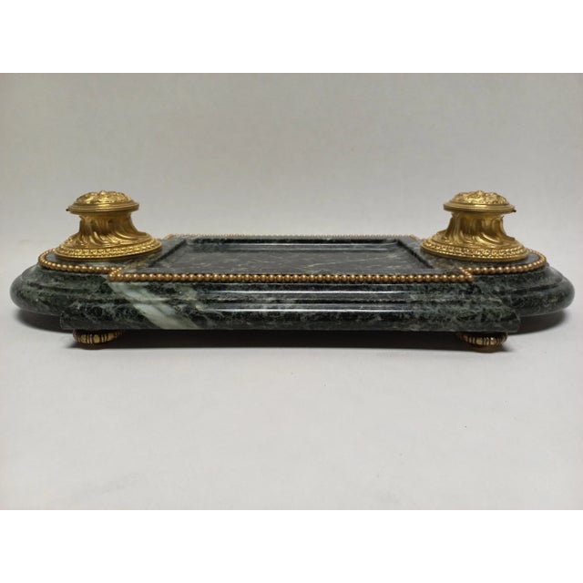 Late 19th Century Inkwell in Gilded Bronze & Green Marble For Sale - Image 4 of 11