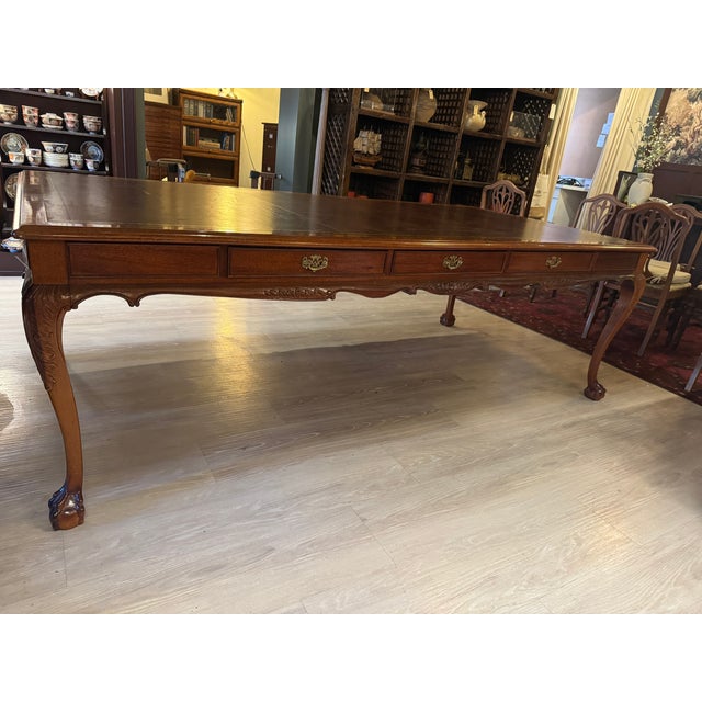 Chippendale Vintage Chippendale Mahogany Conference Table, Leather Top For Sale - Image 3 of 4
