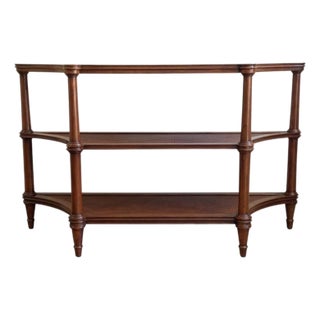 Vintage Ethan Allen Legacy Collection Three-Tier Rattan Console Sofa Table For Sale