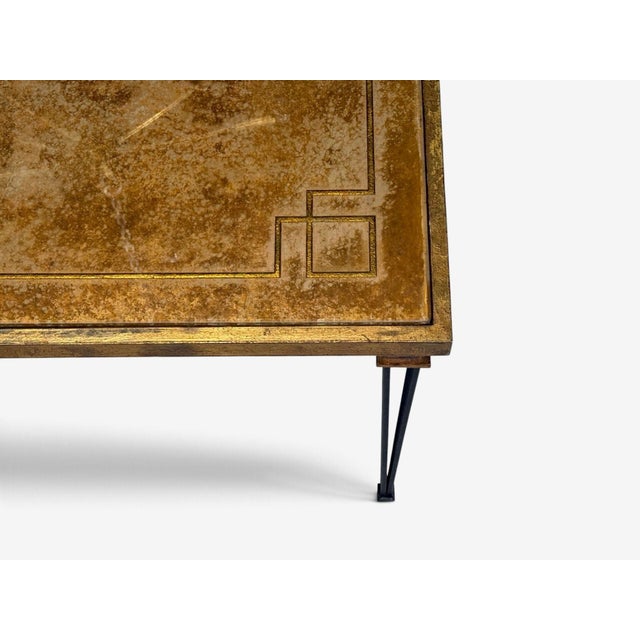 Jacques Quinet Style, Coffee Table, Gold Églomisé Glass, Iron, France, 1960s For Sale - Image 10 of 16