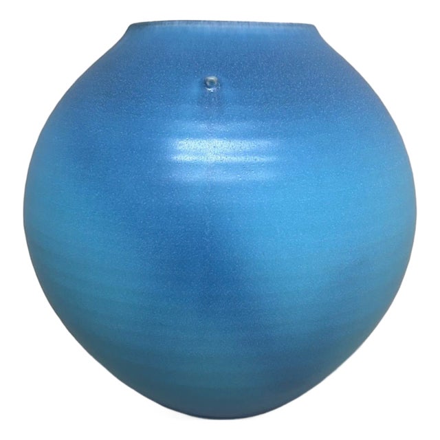 Sky-Blue Kōchi Glaze Ikebana Vase, 1980s For Sale