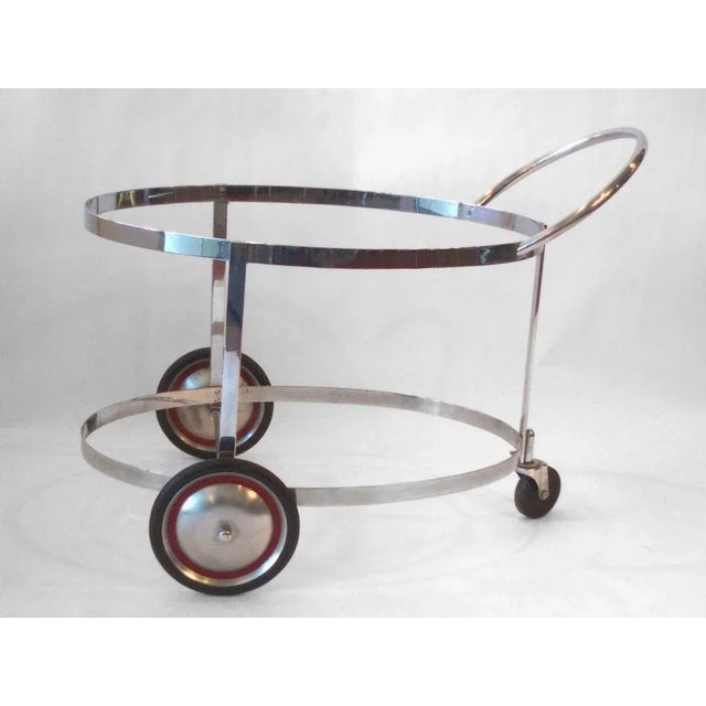 Moderne chrome drinks cart in the style of Gilbert Rohde for Troy Sunshade.