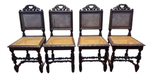 Vintage Renaissance Cane Chairs, Set of 4
