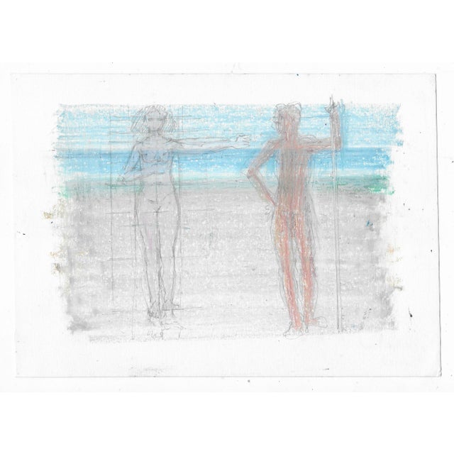 1980s pastel of male and female nudes by English artist Peter Reid. Signed on back and inscribed "Eccles Market."