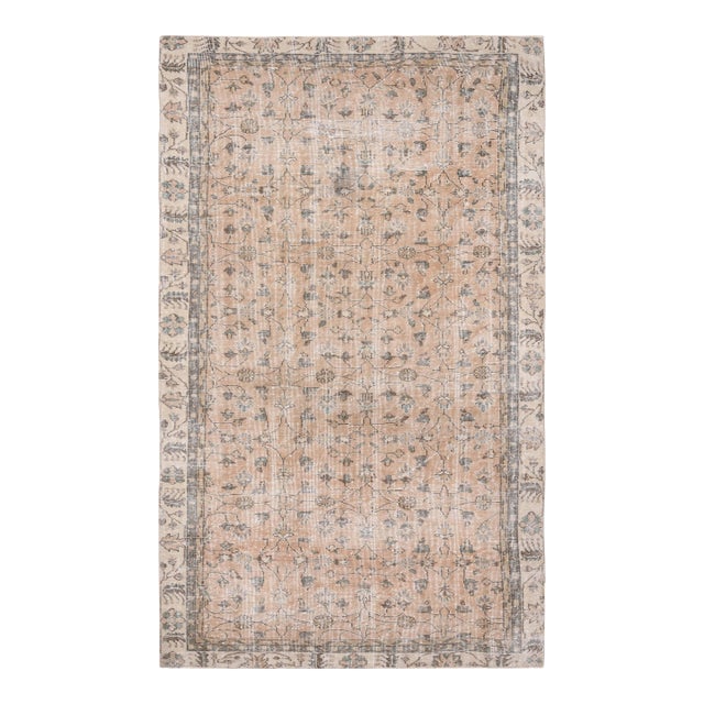 1970s Vintage Turkish Handmade Wool Cotton Beige Area Rug For Sale