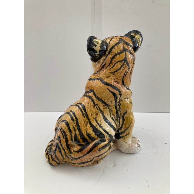 Orange Italian Glazed Terra Cotta Tiger Cub For Sale - Image 8 of 10