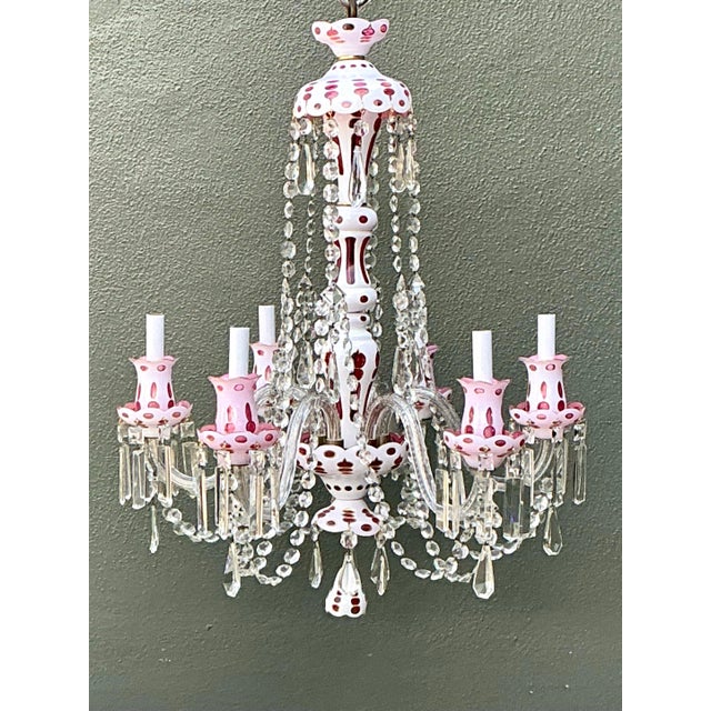 Vintage Check Cut Crystal Swag Chandelier For Sale - Image 9 of 12