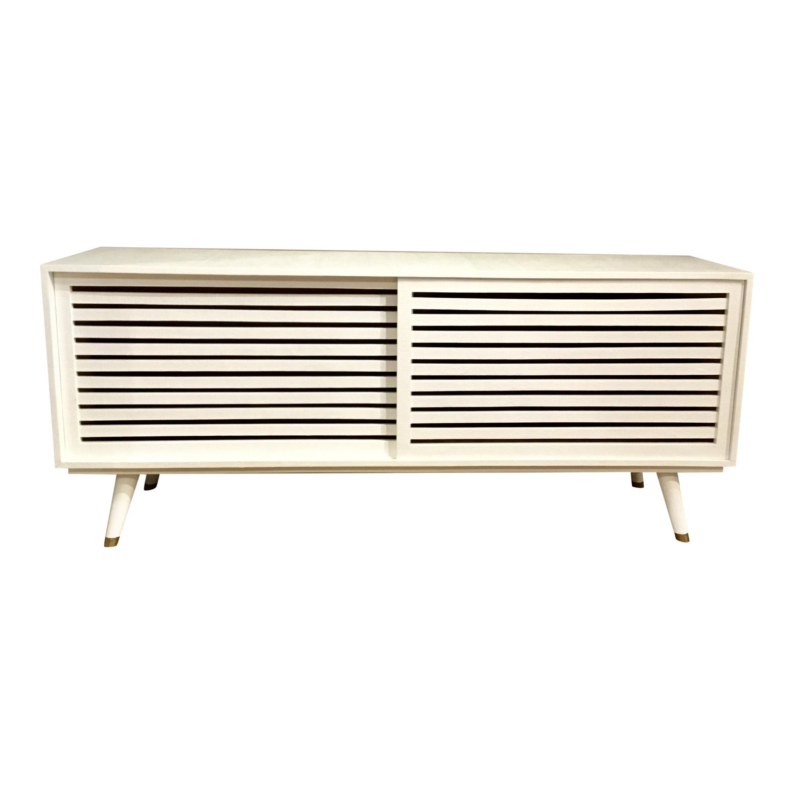 Made Goods Mid Century Modern Style White Raffia Finished Adali Console Table Chairish