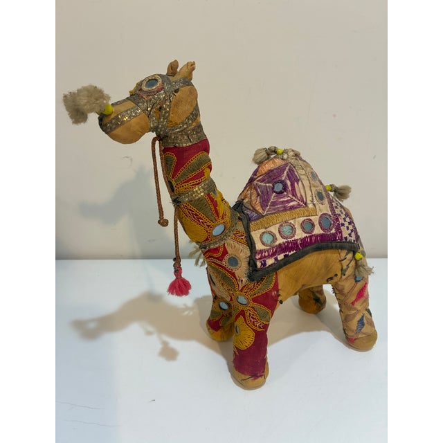 Mid-Century Indian Folk Art Elephant & Camel Pair | Handmade Shisha Embroidery | Rajasthan Textile Sculptures For Sale - Image 10 of 12
