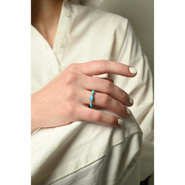 Modern Marquise Cut Turquoise Eternity Band Size 5.5 For Sale - Image 3 of 9