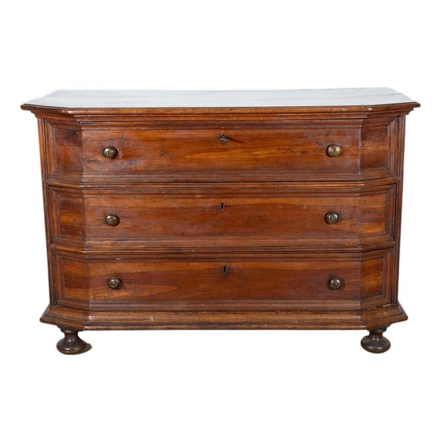 Antique Walnut Shapeless Chest Of Drawers Italy 17th Century For Sale