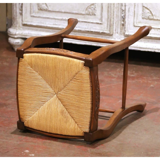 Brown Louis XV Style French Walnut Counter Stools With Rush Seats, Set of Four For Sale - Image 8 of 9
