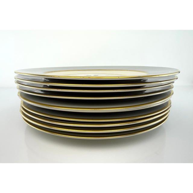 1970s 1970s Flintridge China Gray & Gold Rim Dinner Plates With Floral Center - Set of 10 For Sale - Image 5 of 10