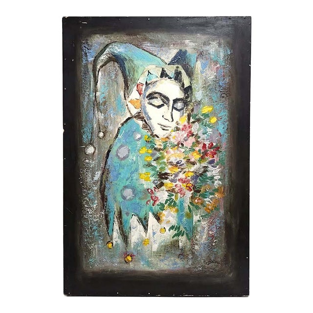 William McBride Jr. Mid-Century Modern "Black Harlequin" Original Oil Painting on Masonite For Sale