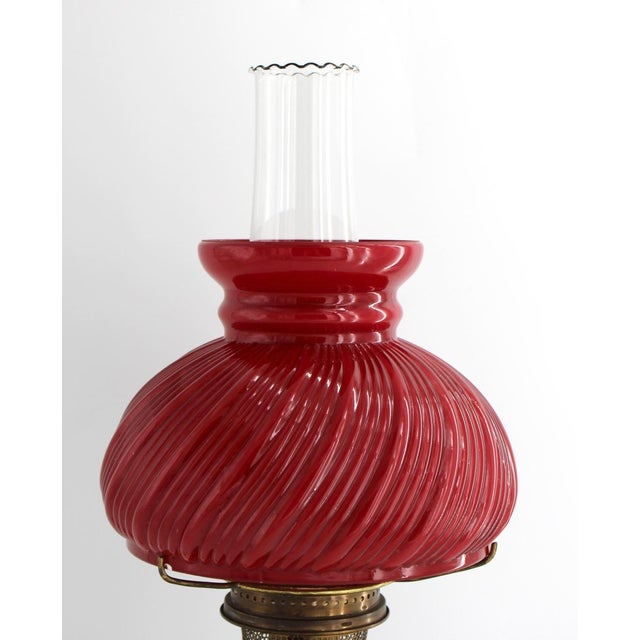 Victorian Vintage Aladdin Model 12 Electrified Oil Table Lamp With Swirled Glass Shade, Mantle For Sale - Image 3 of 18