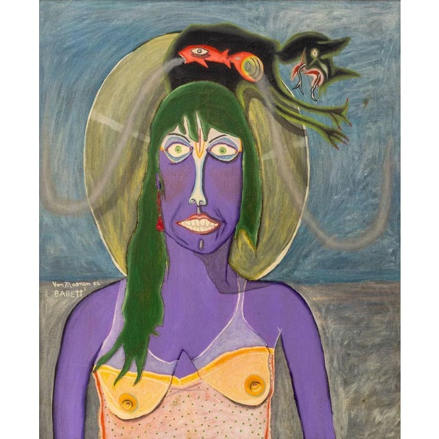 Gregory Van Maanen (American, b. 1947), "Babbett", Oil on Cloth, 1982, signed and dated to the verso, painted wood frame....