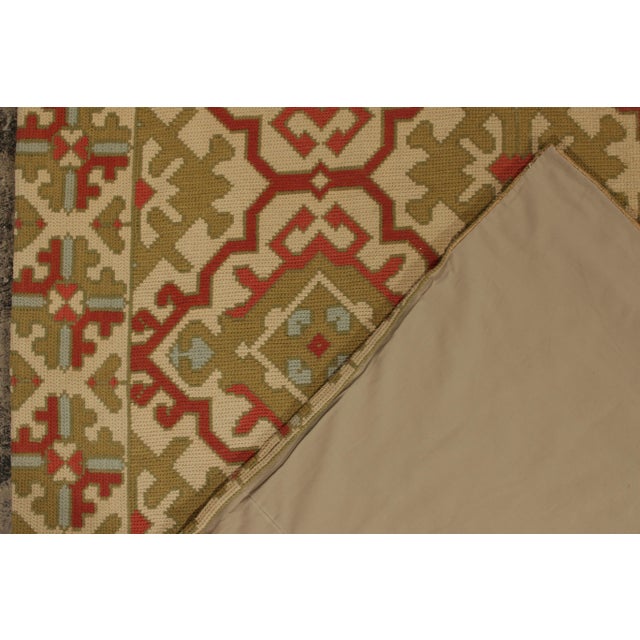 Green 1950s Vintage Spanish Needlepoint Rug in Green Red and Yellow Geometric Pattern For Sale - Image 8 of 8