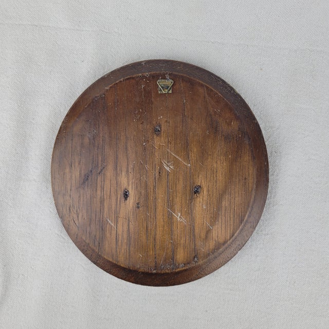 Wood Vintage Hand Painted Folk Art Wood Plaque Village Scene Carved Round Frame For Sale - Image 7 of 9
