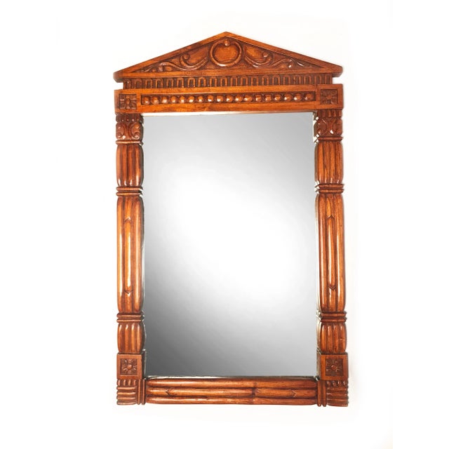 1960s Vintage Parthenon Style Mid Century Solid Wood Hand Carved Mirror For Sale - Image 5 of 5