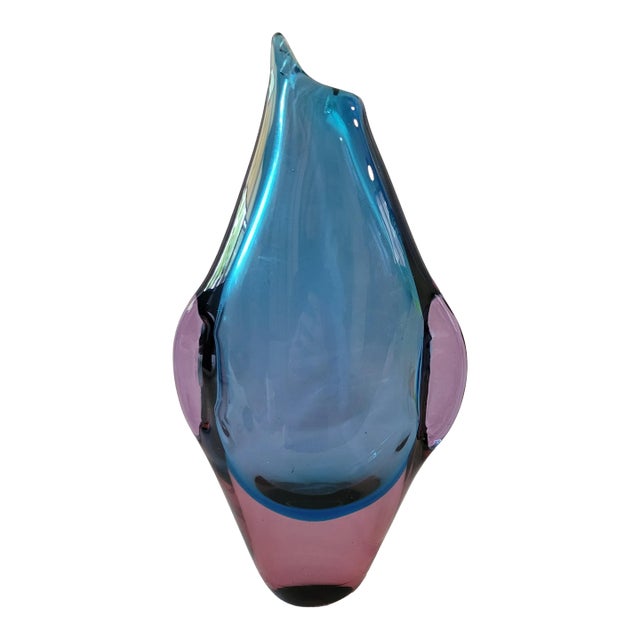 1970s Mid-Century Modern Sommerso Art Glass Penguin Vase Attrib. Flavio Poli For Sale