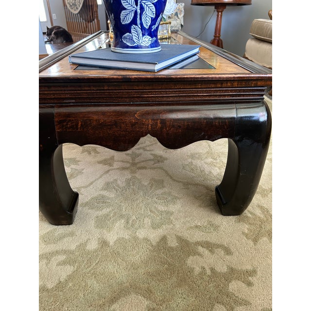 Late 20th Century Postmodern Burlwood Ming-Style Coffee Table With Inset Smoked Glass For Sale - Image 6 of 10