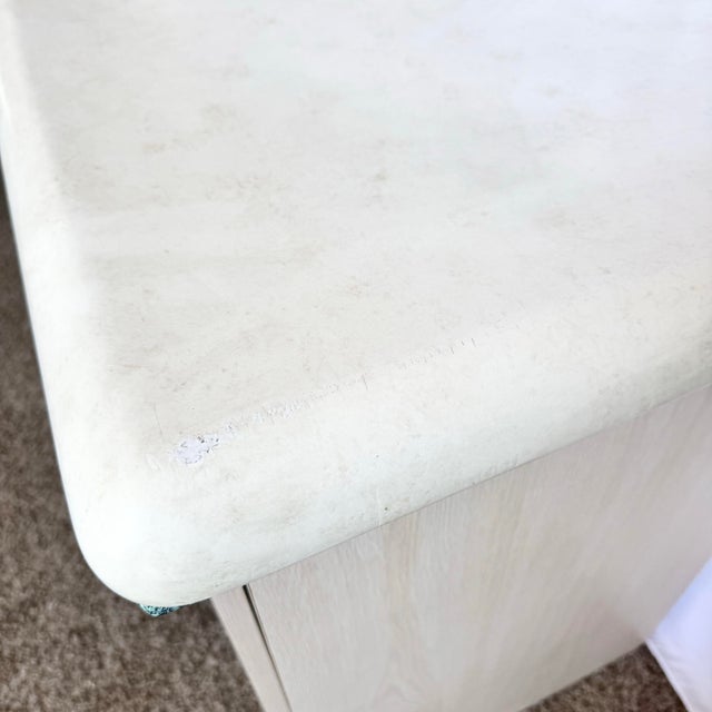 Postmodern Beige Wood Grain Laminate Credenza With Tribal Turquoise Metal Accents For Sale - Image 10 of 12