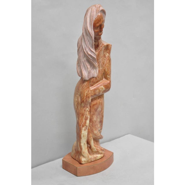 Vintage Seymour Shuren Modern Carved Pink Marble Tall Woman Figure Sculpture For Sale - Image 9 of 18