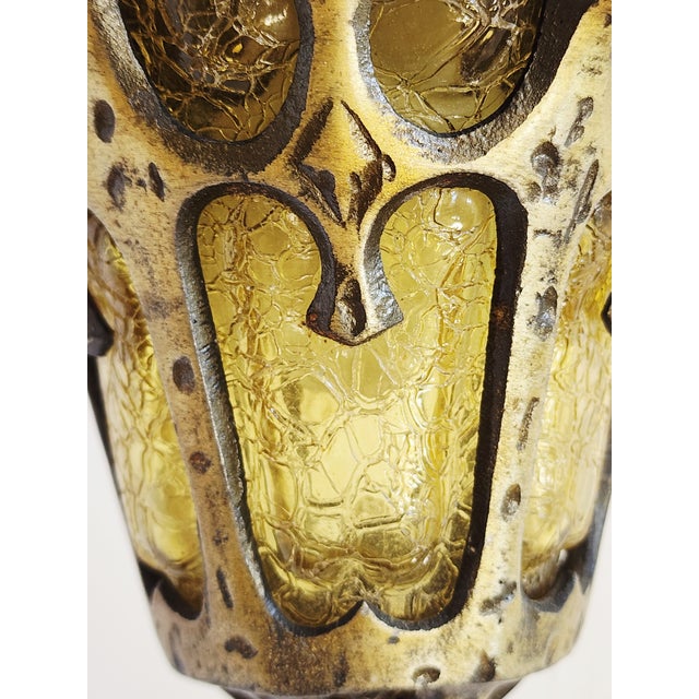 Metal Antique 1920's Lincoln Lighting Pendant Light With Amber Art Glass For Sale - Image 7 of 11